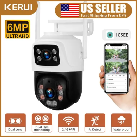Dual Lens HD 6MP WiFi IP Camera Wireless Outdoor CCTV PTZ Home Security IR Cam