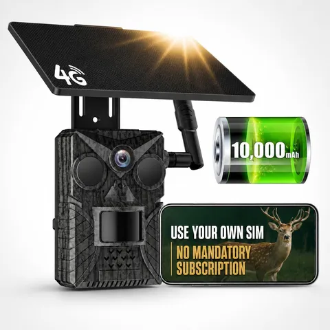 4G LTE Trail Camera Solar Panel 33MP 2K Video AI Detection Outdoor Security