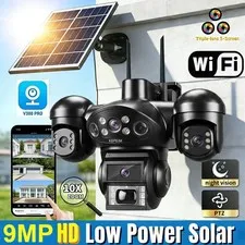 Solar Security Cameras Wireless Outdoor Night Vision WiFi Surveillance+32GB Card