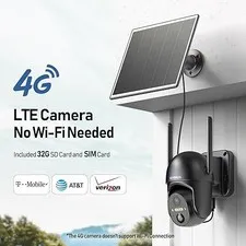 BLACK - SEHMUA 4G LTE Cellular Solar Security Camera Wireless Outdoor, No WiFi