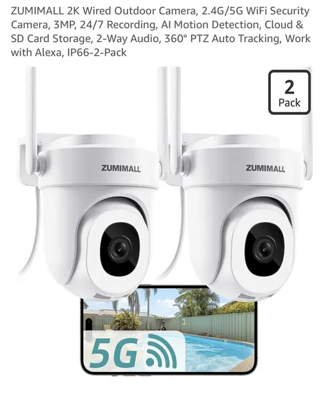Brand New Zumimall Outdoor PTZ Security Camera 3mp White Full HD