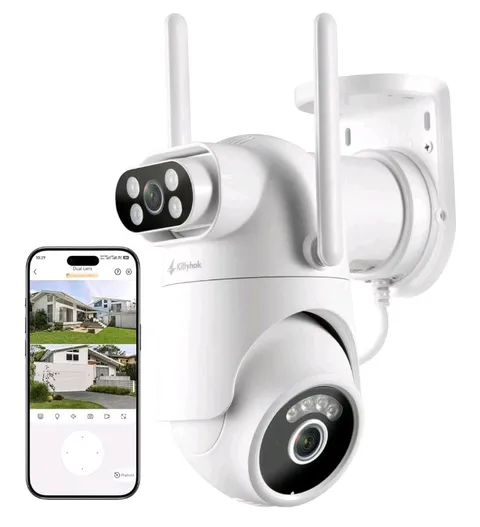 Kittyhok 2K Dual Lens Wireless Security Camera Outdoor PTZ WiFi 6 Auto Tracking