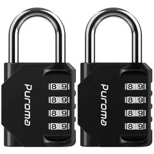 Puroma 2 Pack Black 4 Digit Combination Padlock Gym Locker Zinc Alloy Durable