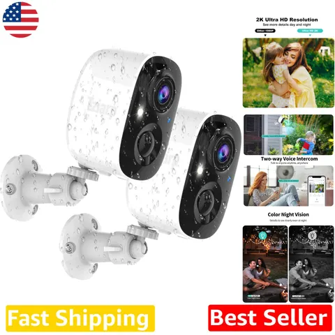 Outdoor Wireless Security Cameras 2K, AI Motion Detection, Color Night Vision...