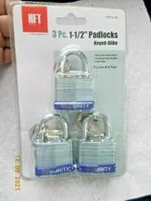 NIP 3 Pieces HFT 1-1/2" Laminated Body Padlocks, Keyed Alike, 6 Keys Included 