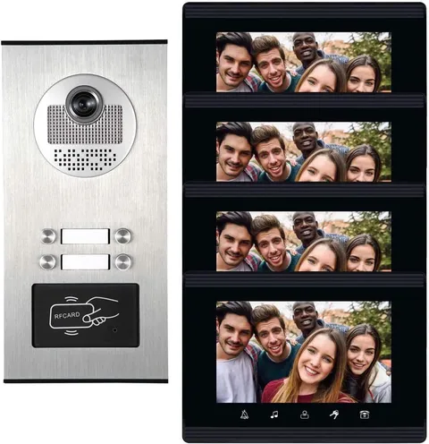 Upgrade Versions 4 Units Apartment Intercom System 7 Inch Touch Monitor Video Do