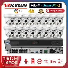 Vikylin SmartFind 16CH 16POE CCTV System 4K 8MP IP Camera Outdoor Full Color Lot
