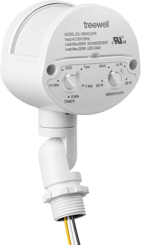 Listed 180-Degree Motion Sensor with Adjustable Sensitivity & Time Settings