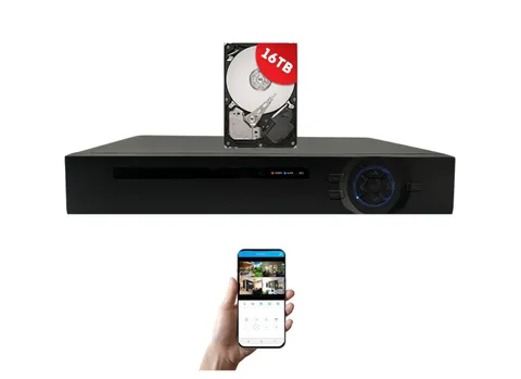 Evertech 16 Channel H265 DVR with 16TB Hard Drives for Analog Security Cameras