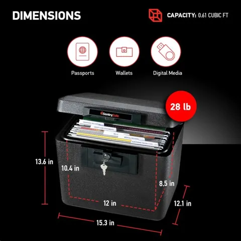 Black Fireproof Document Box with Key Lock - Secure Your Valuables Safely