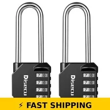 disecu 2 Pack 4 Digit Waterproof Combination Padlock - Black