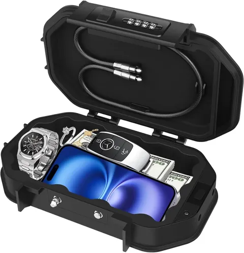 Portable Safe Box, [waterproof] Travel Safe Lock Box with Code Combination Chain