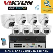 VIKYLIN AI SmartFind MD 8CH NVR System ISP 4K 8MP POE Camera MIC F1.0 Color Lot