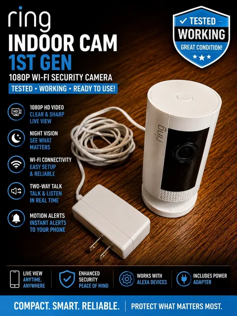 Ring Indoor Cam 1st Gen Security Camera White 1080p WiFi Tested Working