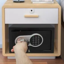 Compact Steel Digital Safe With Keypad Lock 2 Keys Black 30.5 × 19.5 × 15 cm