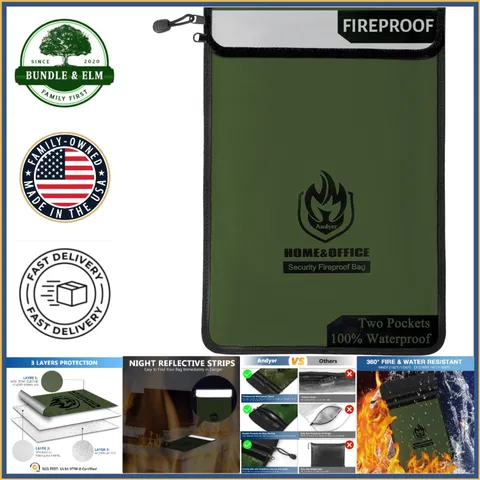Fire Resistant Money Bag for Documents, Waterproof with Dual Pocket Design