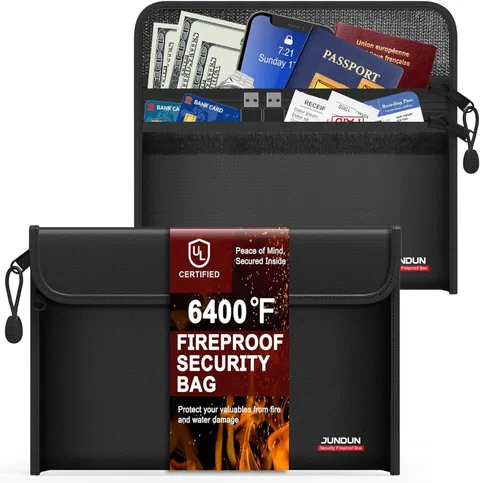 6400℉ Fireproof Money Bag,8.6”x 5.9” Dual Zippers Fireproof Money Bag Cash