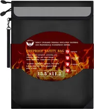 Fireproof Document Bag 15.5"X11.2", Dual Zipper Pockets, Waterproof Fire Resista