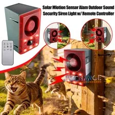 129dB Solar Sound & Light Alarm Motion Sensor Outdoor Dog Barking Security
