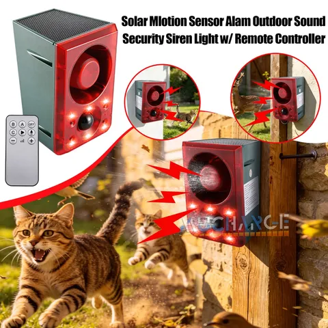 129dB Solar Sound & Light Alarm Motion Sensor Outdoor Dog Barking Security