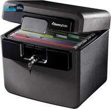 Black Fireproof and Waterproof Safe File Folder and Document Box with Key Lock