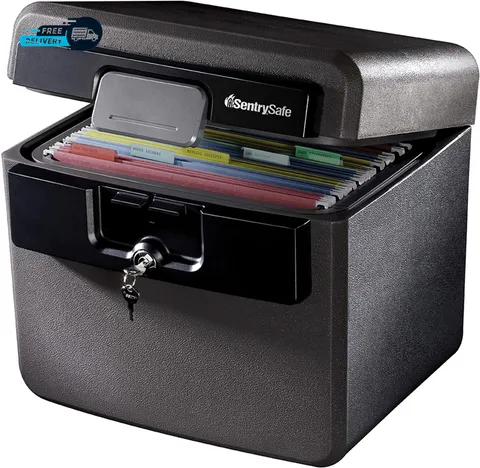 Black Fireproof and Waterproof Safe File Folder and Document Box with Key Lock