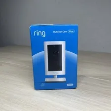 Ring Outdoor Cam Plus, Battery, Wide-Angle 2K Video, Newest model, New, White