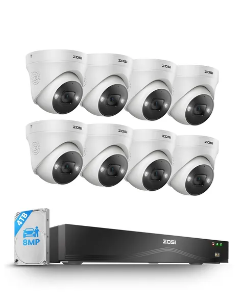 ZOSI 4K PoE Security Camera System,16 Port 32CH PoE-16CH+8Cam+4TB, White