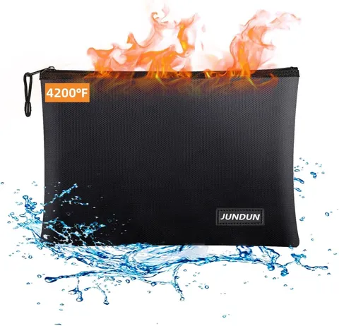 Fireproof Document Bag Waterproof Cash Pouch 14.2x10 Inch Black Aluminum Foil