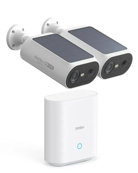 aosu 2K QHD Solar Security Cameras Wireless Outdoor System, 2-Cam-Kit