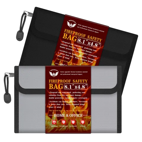 Small Money Bag (8.1“ × 4.8”)，Zippered Fireproof Waterproof Document Bag， Saf...