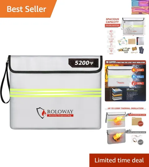 Fireproof Document Bag 14 x 11 inch with 5200℉ Upgraded Aluminum Foil Layer, ...