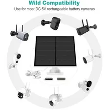 Solar Panel for Security Camera, 5W USB-C & Micro USB Ports