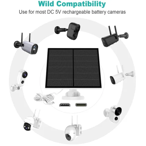 Solar Panel for Security Camera, 5W USB-C & Micro USB Ports
