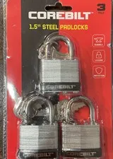 COREBILT 1.5” Steel padlocks (3 pack), New