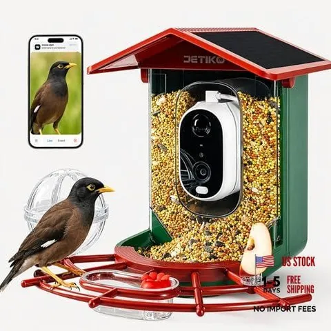 Bird Feeder with Camera, 2K HD 147° Wide Angle, Live View, Solar Powered, IP65