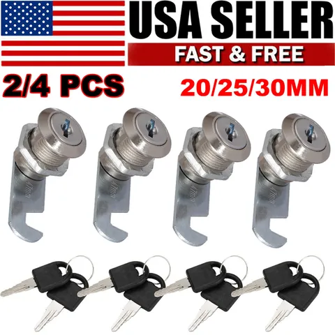 2/4 Pack Cabinet Cam Lock Cylinder Cam Locks for Secure File Drawer Dresser RV 
