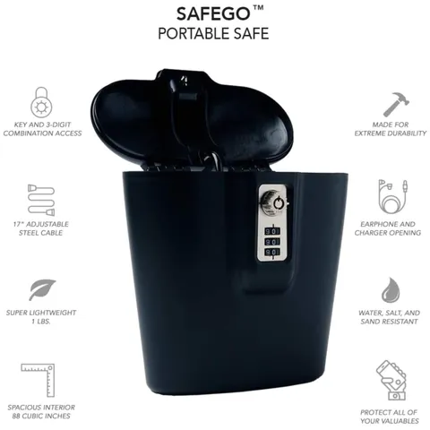 Portable Lock Box Safe with Key & Combination - Black