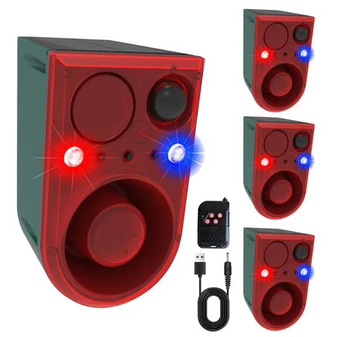 Solar Outdoor Motion Sensor Alarm-Dog Barking&Gunshot Sound, 130db Motion Det...