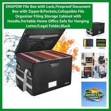 Elegant Black Fireproof File Box - Secure Storage for Valuables with Easy Access