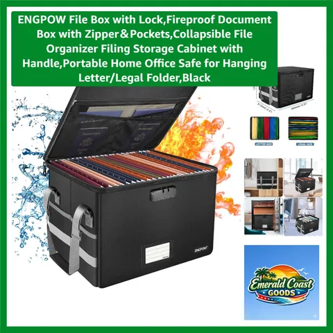 Elegant Black Fireproof File Box - Secure Storage for Valuables with Easy Access
