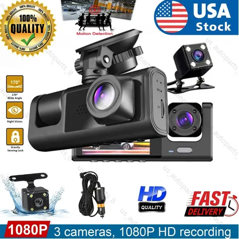 1080P Car DVR 3 Lens Dash Cam Front/Rear/Inside Video Recorder Camera G-sensor