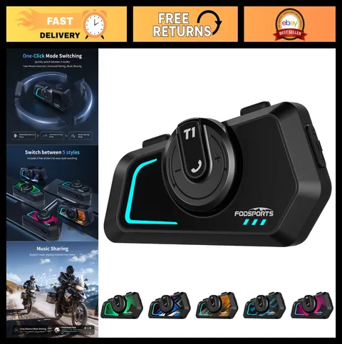 Motorcycle Bluetooth Intercom V5.4, Music Share, 2-Way Helmet Communication, Noi
