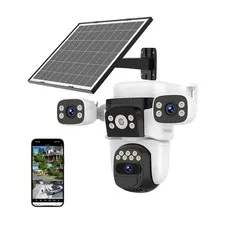 Solar Wireless Triple Lens WiFi PTZ Security Camera, Three Cameras in One, Si...