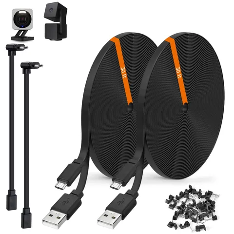 2 PCS 30 FT Power Extension Cable For Wyze Cam V4 V3 Pan Flat Micro USB Cord