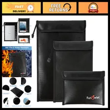 Fireproof Waterproof Document Bag Set - 3 Pack Zipper Organizer for Papers, Cash