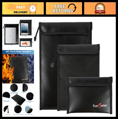 Fireproof Waterproof Document Bag Set - 3 Pack Zipper Organizer for Papers, Cash