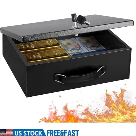 Fireproof Storage Safe Box Key Lock Portable Insulated Documents Valuables New