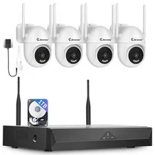 JENNOV Outdoor PTZ 5MP WiFi Security Camera 10CH NVR Kit 24/7 Recording