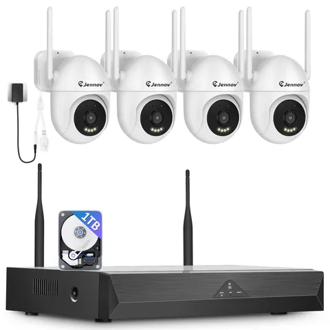 JENNOV Outdoor PTZ 5MP WiFi Security Camera 10CH NVR Kit 24/7 Recording
